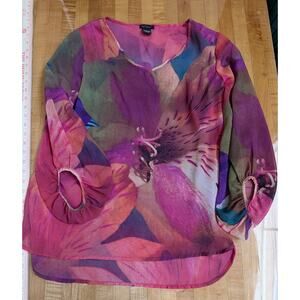 Nue Options Women’s Sheer Colorful Floral Blouse Medium